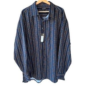 Bassiri New w Tag Long Sleeve Shirt 4XL Navy Mini Geo Pattern